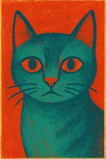 Katze Rot Türkis Gemälde